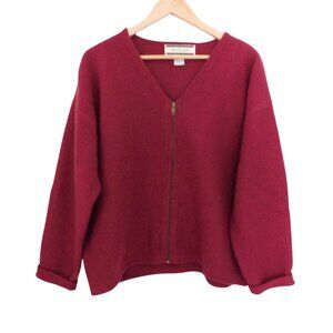 Vintage Womens Boiled Wool Sweater Jacket Cardigan Burgundy Full Zip Size XL